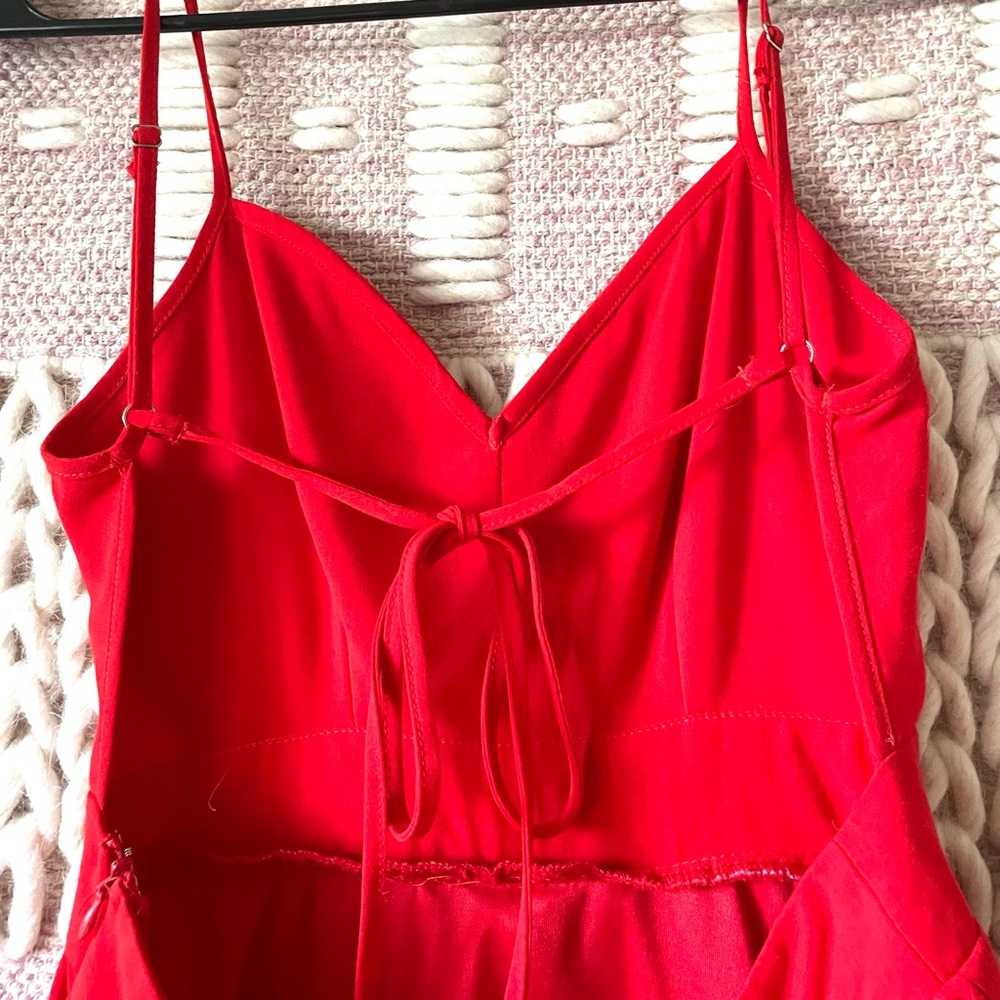 Red Open Back Ruffle Hem Dress - Picture 6 of 6